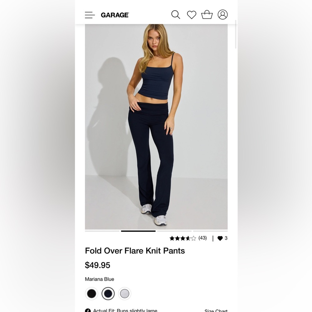 Garage Women's Fold Over Flare Knit Pants - Navy Blue